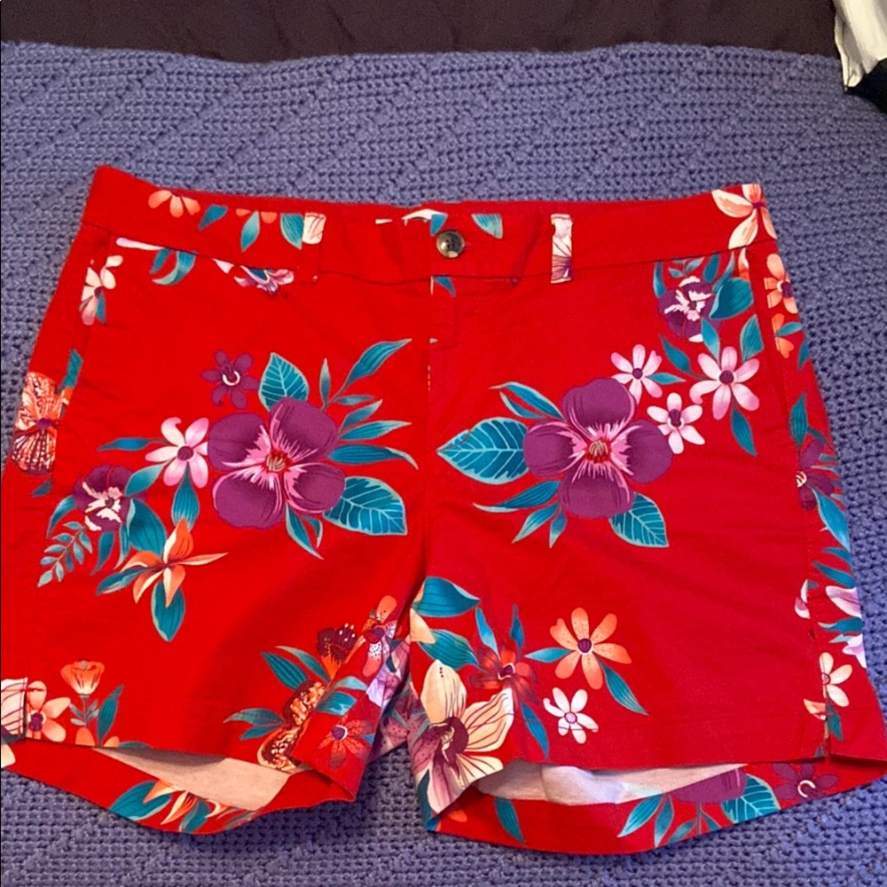 Old Navy Red and Purple Everyday Shorts Vibrant Floral Design Size 14